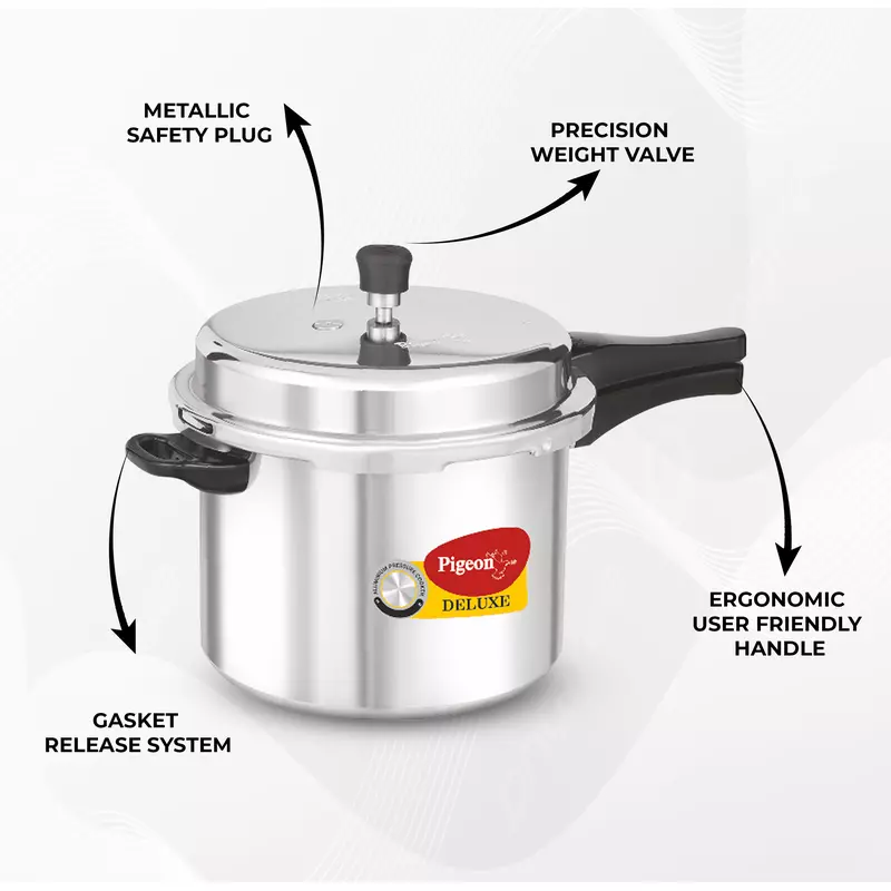 Pigeon Pressure Cooker 7.5L Deluxe Outer Lid Aluminium Sap 104 - Ergonomic Sturdy Handle Thermal Efficiency Special Alloy Safety Plug 3 Pigeon Pressure Cooker 7.5L Deluxe Outer Lid Aluminium Sap 104 - Ergonomic Sturdy Handle Thermal Efficiency Special Alloy Safety Plug