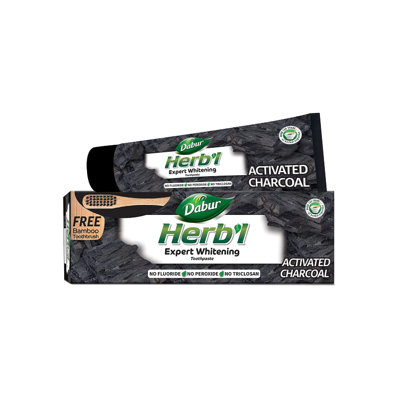Dabur Herb'L Toothpaste Activated Charcoal Enriched With Activated Charcoal, For Healthy Gums &Amp; Strong Teeth, 150G With Brush 1 Dabur Herb'L Toothpaste Activated Charcoal Enriched With Activated Charcoal, For Healthy Gums &Amp; Strong Teeth, 150G With Brush - Set Of 3 Pcs