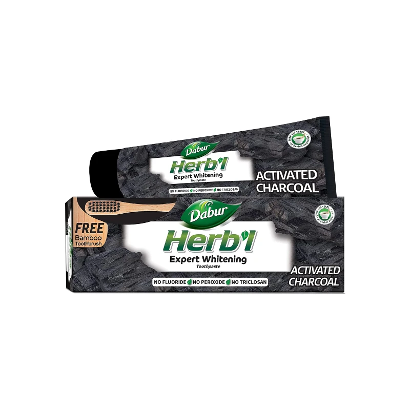 Dabur Herb'L Toothpaste Activated Charcoal Enriched With Activated Charcoal, For Healthy Gums &Amp; Strong Teeth, 150G With Brush 1 Dabur Herb'L Toothpaste Activated Charcoal Enriched With Activated Charcoal, For Healthy Gums &Amp; Strong Teeth, 150G With Brush - Set Of 3 Pcs