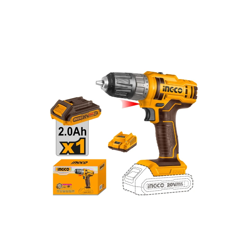 Ingco Cordless Drill Lithium-Ion 20V 45Nm With Integrated Work Light &Amp; Led Battery Power Indicator Cdli200518 1 Ingco Cordless Drill Lithium-Ion 20V 45Nm With Integrated Work Light &Amp; Led Battery Power Indicator Cdli200518