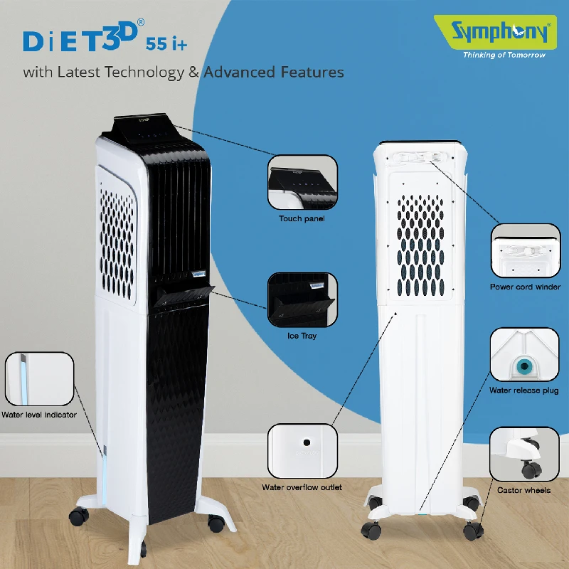 Symphony Tower Air Cooler 55L With Magnetic Full Function Remote Diet 3D 55I+ 4 Symphony Tower Air Cooler 55L With Magnetic Full Function Remote Diet 3D 55I+