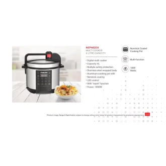Nikai Pressure Cooker Electric 6L Digital Multi Functional Cooker 1300W NEP682DX Aluminum Cooking Pot With Non Stick Coating Stainless Steel Wraped Body With Warm Function