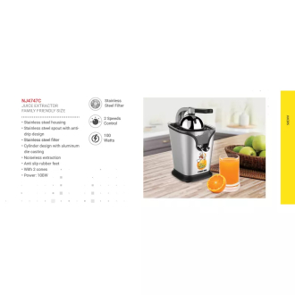 Nikai Citrus Juicer Steel 100W NJ4747C Stainless Steel Filter With 2 Cones 2 Speeds Control