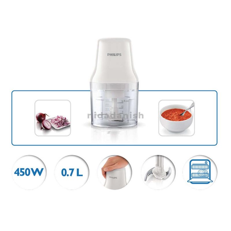 Philips Chopper 450W 0.7L Plastic Bowl With Two Blades Hr1393 2 Philips Chopper 450W 0.7L Plastic Bowl With Two Blades Hr1393