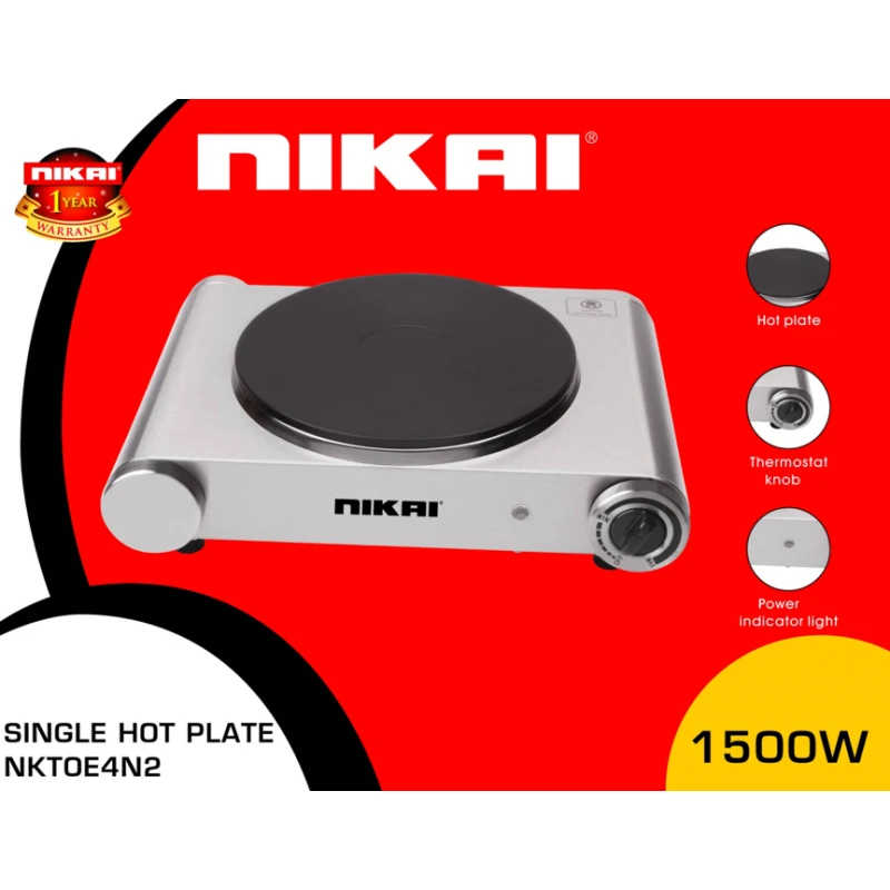 Nikai Hot Plate 188Mm Single Steel Body 1500W Nktoe4N2 Overheat Protection System Power Indicator Light Adjustable Thermostat Control 4 Nikai Hot Plate 188Mm Single Steel Body 1500W Nktoe4N2 Overheat Protection System Power Indicator Light Adjustable Thermostat Control