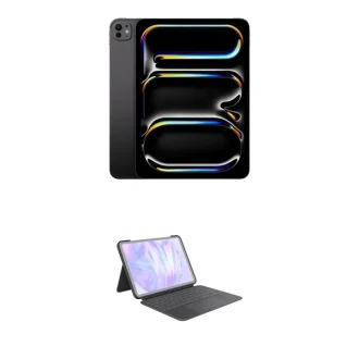 Apple 11" iPad Pro M4 Chip Kit with Logitech Combo Touch Keyboard Case Standard Glass, 256GB, Wi-Fi Only, Space Black