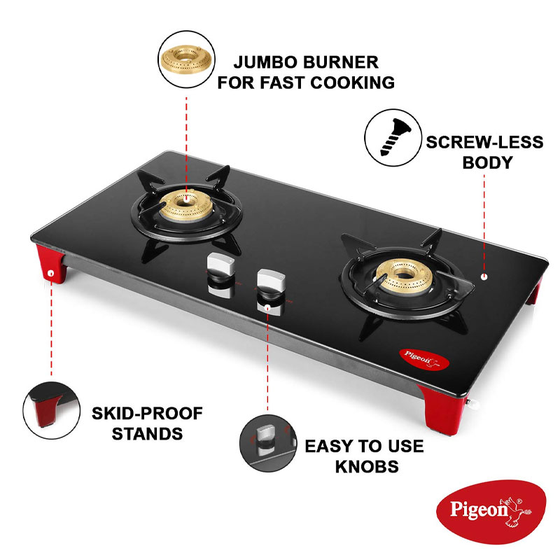 Pigeon Gas Cooker 2 Burner Glass 8Mm Tempered Infinity Sap 14376 - Tempered Glass Panel Auto Ignition Die Cast Legs Thermal Efficiency 2 Pigeon Gas Cooker 2 Burner Glass 8Mm Tempered Infinity Sap 14376 - Tempered Glass Panel Auto Ignition Die Cast Legs Thermal Efficiency