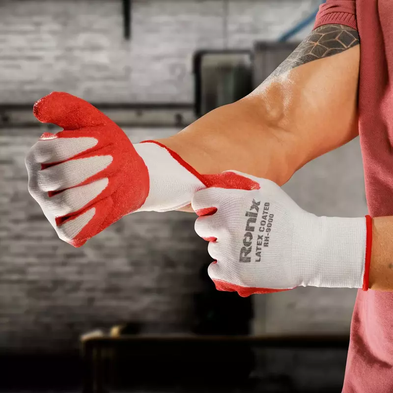 Ronix Latex-Coated Work Gloves Rh-9000 3 Ronix Latex-Coated Work Gloves Resistant Work Gloves Manufactured From Five-Yarn Fibers Resistant Latex Layer Work Gloves Industrial Applications Washable And Resistant To Abrasion, Shear, Tear, And Puncture High-Quality Raw Materials Rh-9000