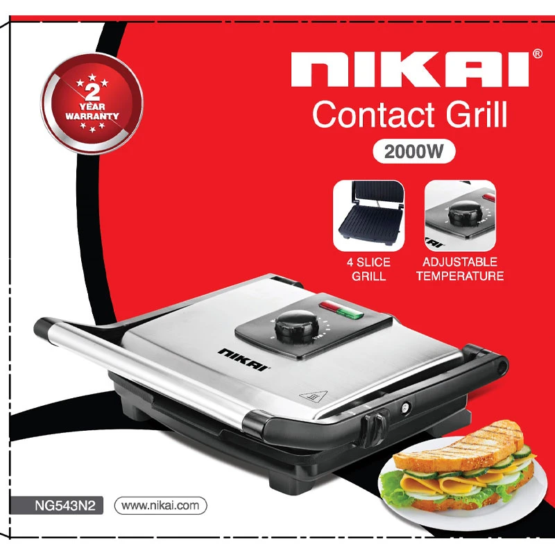 Nikai Sandwich Toaster 4 Slice 29.5X24Cm 2000W Ng543N2A Non Stick Grill Plate Adjustable Temperature Light Indicator Cool Touch 2 Nikai Sandwich Toaster 4 Slice 29.5X24Cm 2000W Ng543N2A Non Stick Grill Plate Adjustable Temperature Light Indicator Cool Touch