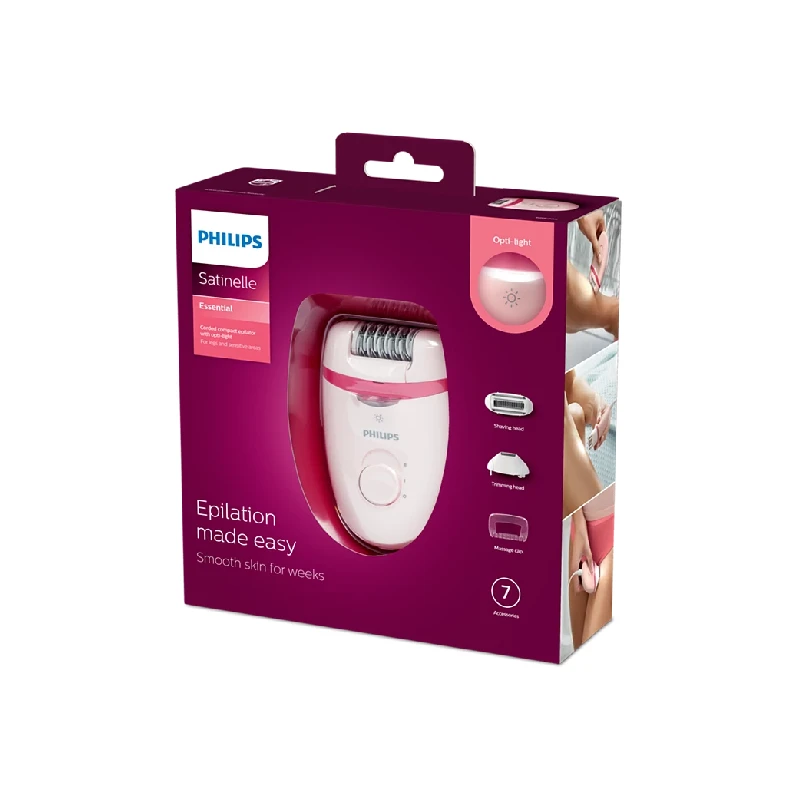 Philips Satinelle Essential Corded Compact Epilator With 7 Accessories, Exfoliation Glove &Amp; Carry Pouch, Opti-Light For Legs, Arms &Amp; Underarms Bre285 6 Philips Satinelle Essential Corded Compact Epilator With 7 Accessories, Exfoliation Glove &Amp; Carry Pouch, Opti-Light For Legs, Arms &Amp; Underarms Bre285