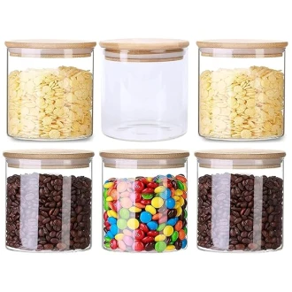 Generic Glass Jar Round with Wooden Lid 10x12cm – Elegant Storage Container for Kitchen & Home R1012(1-19)