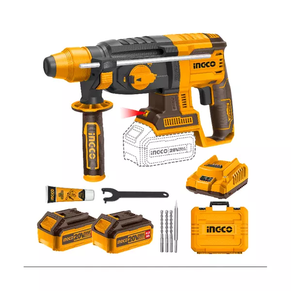 Ingco Cordless Rotary Hammer Drill 20V With Brushless Motor, Sds Plus, Integrated Led, Battery &Amp; Charger Crhli202287 1 Ingco Cordless Rotary Hammer Drill 20V With Brushless Motor, Sds Plus, Integrated Led, Battery &Amp; Charger Crhli202287