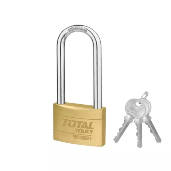 Total Brass Padlock Heavy Duty Long Shackle 60Mm, Solid Brass Cylinder With Pins, 3Pcs Brass Keys Tlk32602L 1 Total Brass Padlock Heavy Duty Long Shackle 60Mm, Solid Brass Cylinder With Pins, 3Pcs Brass Keys Tlk32602L