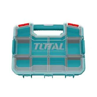 Total Empty Tool Box Plastic Organizer 37 x 29.6 x 6.5cm with Built in Carry Handle and Latch for Easy Transport, Removable Dividers TPBX1151