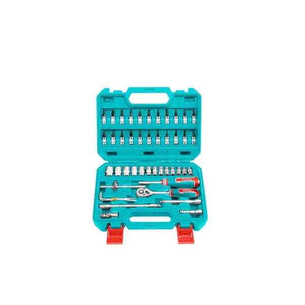 Total Socket Set 1/4&Quot; With Three Colour Soft Handle, Chromed Plated, Heat Treated Tht141462 (Pack Of 46Pcs) 1 Total Socket Set 1/4&Quot; With Three Colour Soft Handle, Chromed Plated, Heat Treated Tht141462 (Pack Of 46Pcs)