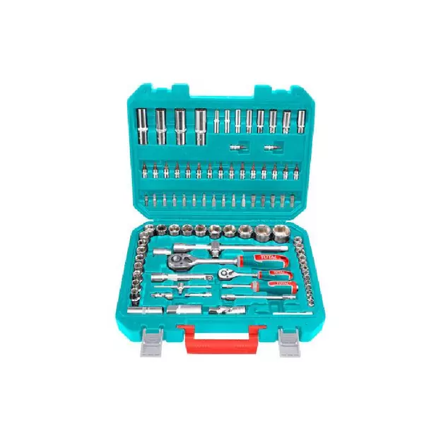 Total Socket Set 1/4&Quot; &Amp; 1/2&Quot; With Three Colour Soft Handle, Chromed Plated, Heat Treated Tht421942 (Pack Of 94Pcs) 1 Total Socket Set 1/4&Quot; &Amp; 1/2&Quot; With Three Colour Soft Handle, Chromed Plated, Heat Treated Tht421942 (Pack Of 94Pcs)