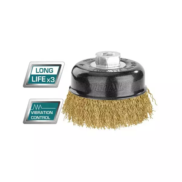 Total Wire Cup Brush With Nut 75Mm Soft Golden Tac31035 1 Total Wire Cup Brush With Nut 75Mm Soft Golden Tac31035