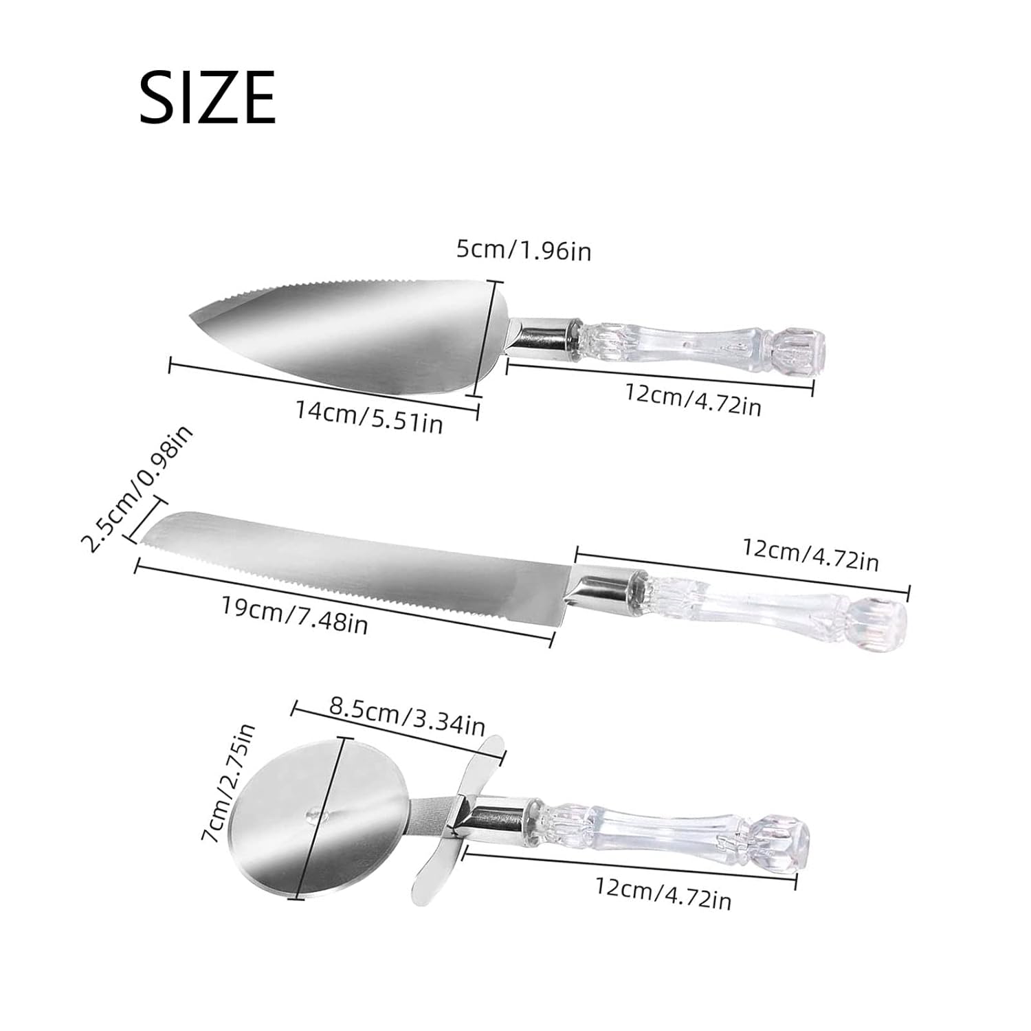 Cake Cutting Set For Wedding, Stainless Steel Cake Knife Server Set And Pizza Cutter Wheel 3Pcs 8 Cake Cutting Set For Wedding, Stainless Steel Cake Knife Server Set And Pizza Cutter Wheel 3Pcs
