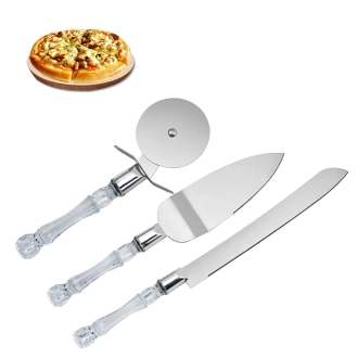 Cake Cutting Set for Wedding, Stainless Steel Cake Knife Server Set and Pizza Cutter Wheel 3pcs