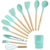12 Piece Silicone Kitchen Utensils Set - Nonstick, Heat Resistant, BPA Free, Wooden Handles