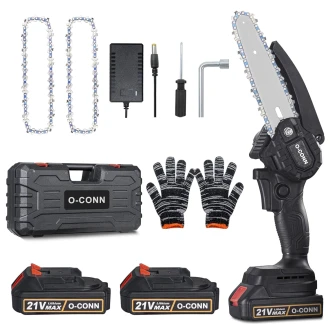 O-CONN Cordless 6 Inch Handheld Portable Electric Chainsaw with 2 Batteries