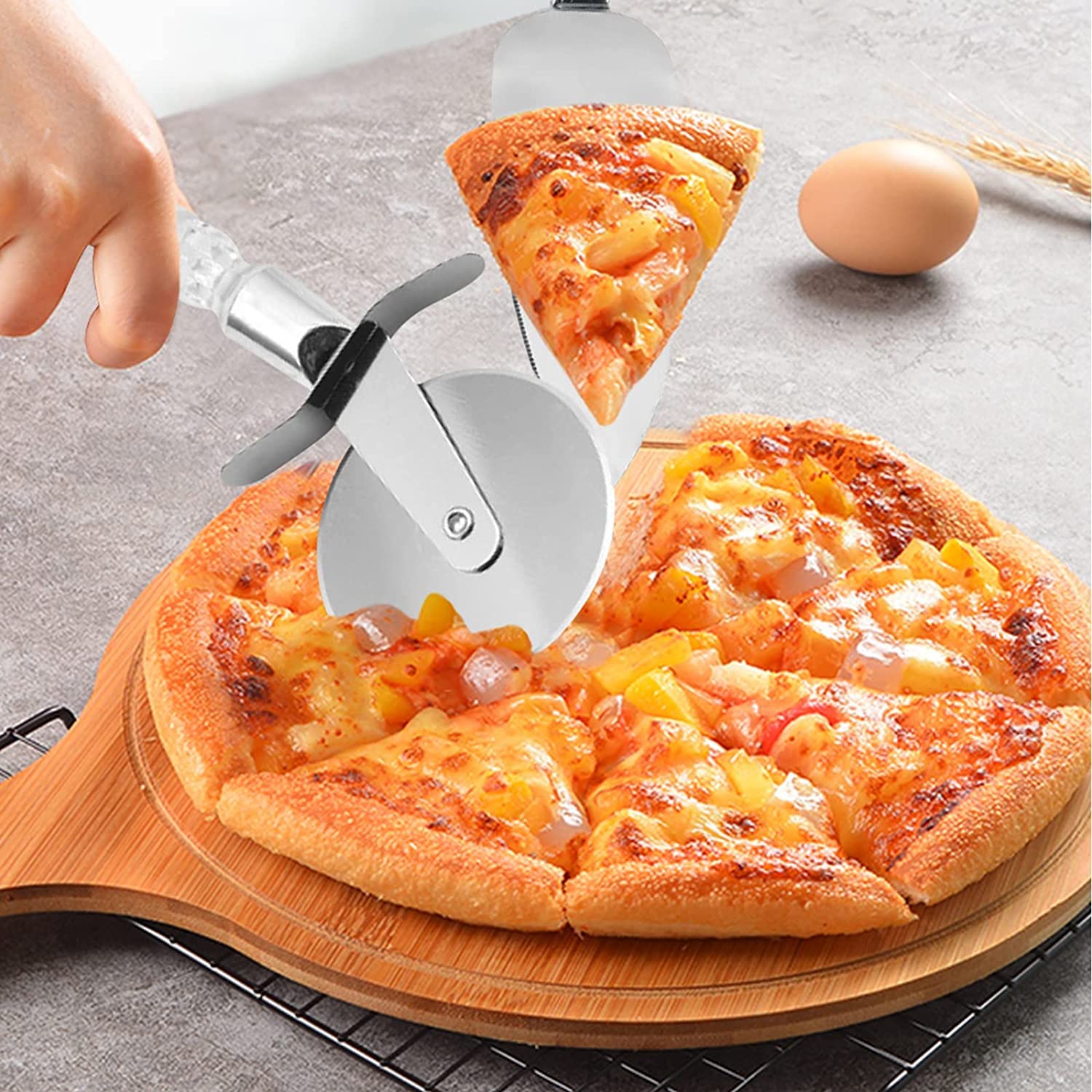 Cake Cutting Set For Wedding, Stainless Steel Cake Knife Server Set And Pizza Cutter Wheel 3Pcs 6 Cake Cutting Set For Wedding, Stainless Steel Cake Knife Server Set And Pizza Cutter Wheel 3Pcs