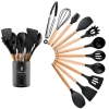 12 Piece Silicone Kitchen Utensils Set - Nonstick, Heat Resistant, BPA Free, Wooden Handles