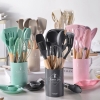 12 Piece Silicone Kitchen Utensils Set - Nonstick, Heat Resistant, BPA Free, Wooden Handles