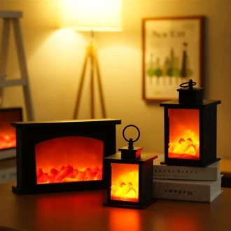 LED Fireplace Flame Lantern Lamp Simulation Flame Night Light USB Or Battery Powered Flameless Lamp for Courtyard Room Decor
