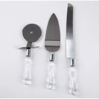 Cake Cutting Set for Wedding, Stainless Steel Cake Knife Server Set and Pizza Cutter Wheel 3pcs