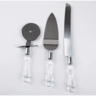 Cake Cutting Set for Wedding, Stainless Steel Cake Knife Server Set and Pizza Cutter Wheel 3pcs