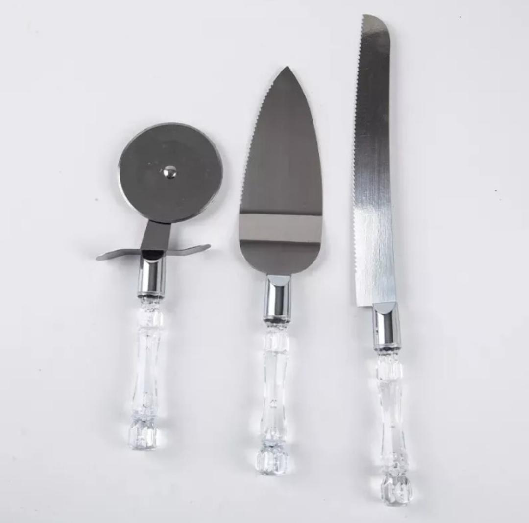 Cake Cutting Set For Wedding, Stainless Steel Cake Knife Server Set And Pizza Cutter Wheel 3Pcs 2 Cake Cutting Set For Wedding, Stainless Steel Cake Knife Server Set And Pizza Cutter Wheel 3Pcs